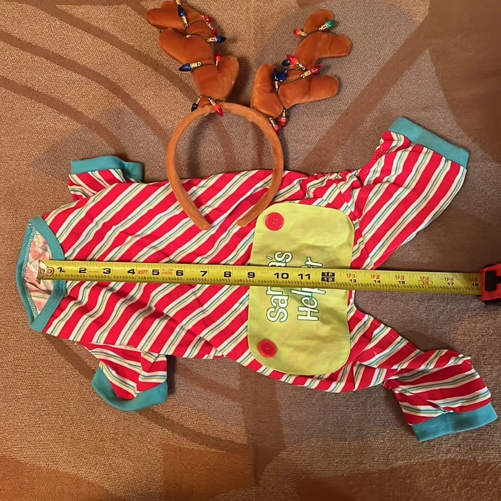 Santa’s Helper Puppy Costume w Reindeer Antlers, M